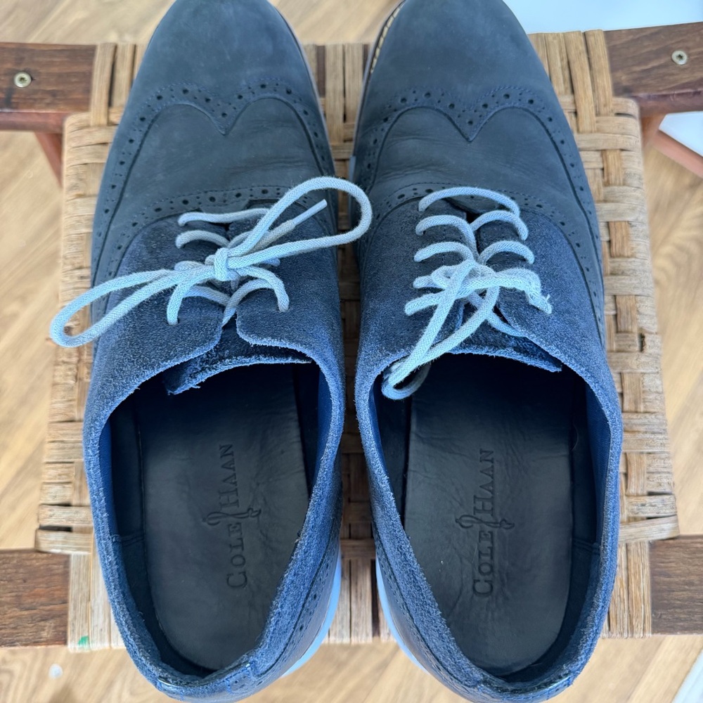 Cole Haan LunarGrand Wingtip Oxford Shoes Blue Suede Leather Size 11.5 Men’s - Picture 3 of 8